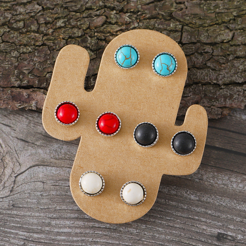 Wholesale Western Bohemian Lightning Round Turquoise Earring Set